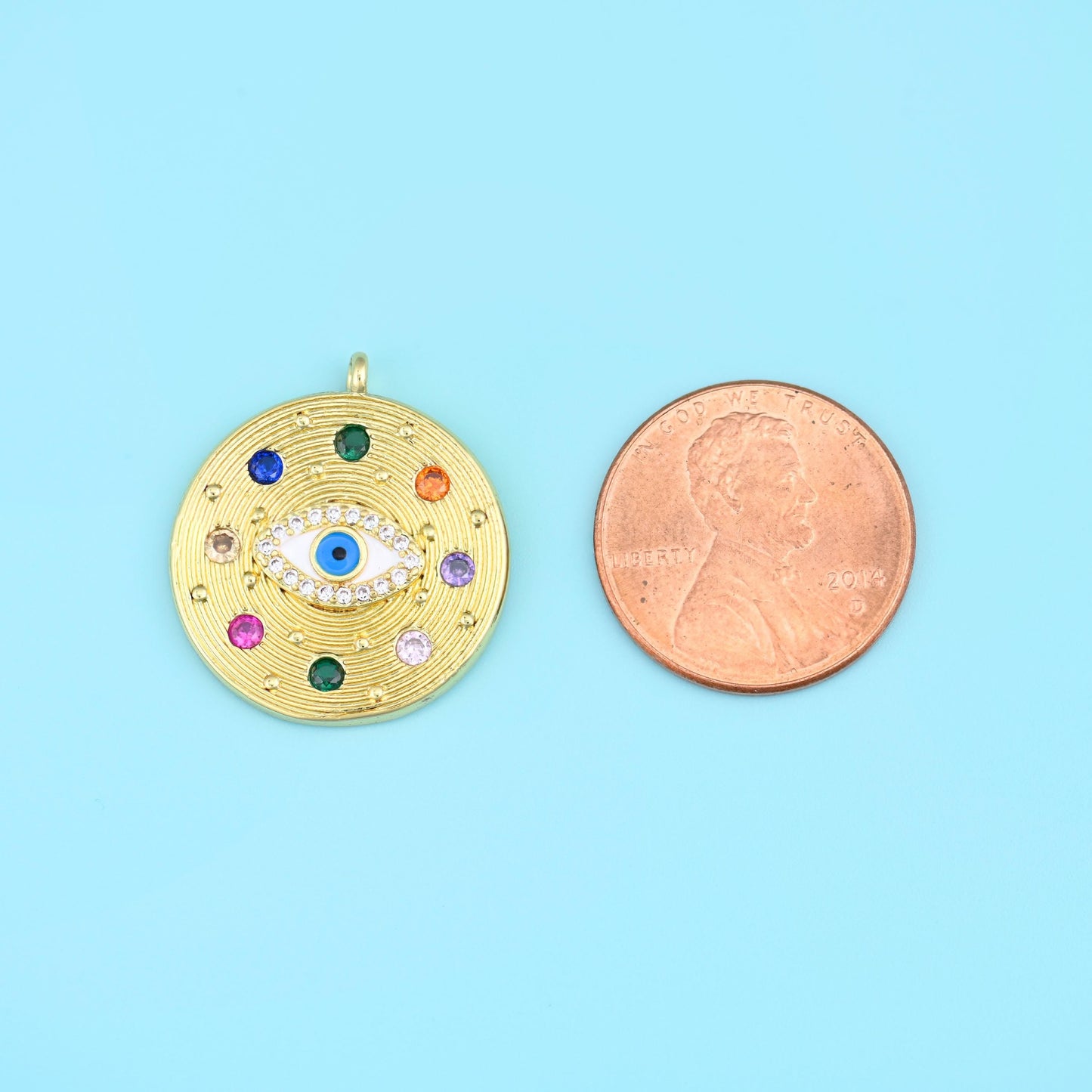 Zircon Evil Eye Charm 22.92x20.18mm, sold per piece