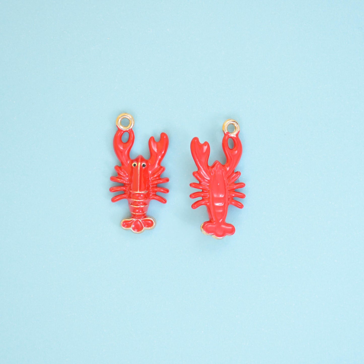 Enamel Lobster Charm 18K Gold Filled 22x10mm in red enamel with gold-filled trim and black eye detail