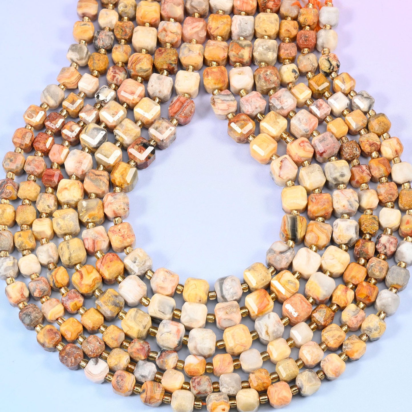 Crazy Agate Faceted Cube Beads, 1.2mm hole