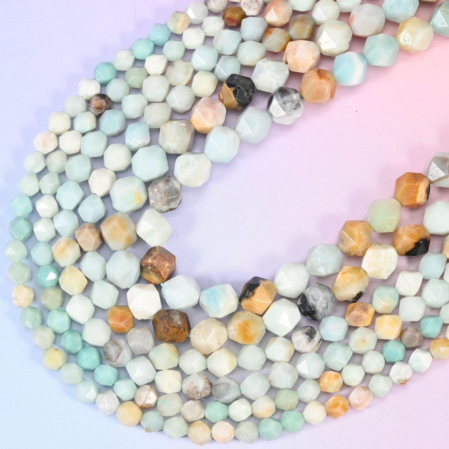 Multi-Color Amazonite Faceted Diamond Star Cut Beads, 15.5 inch strand