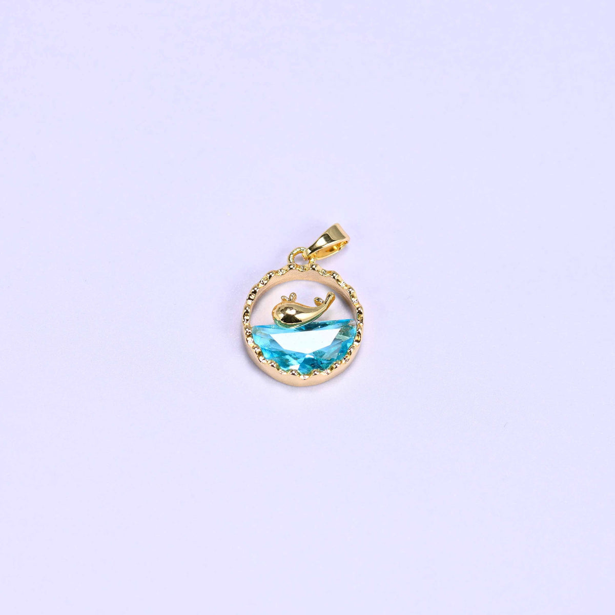 Gold Round Zirconia Whale Charms