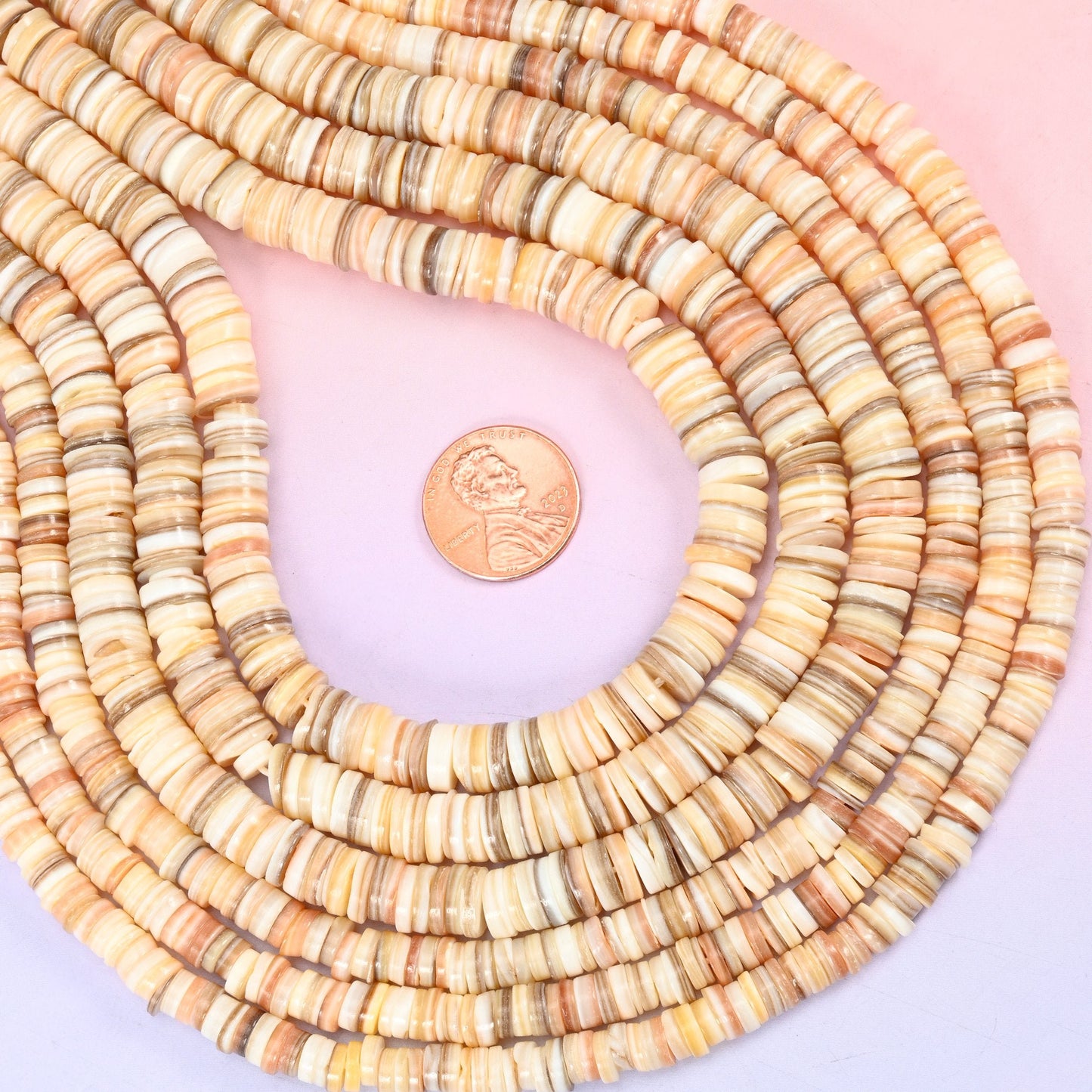 Natural Shell Round Disc Spacer Beads, sold per 15 inch strand