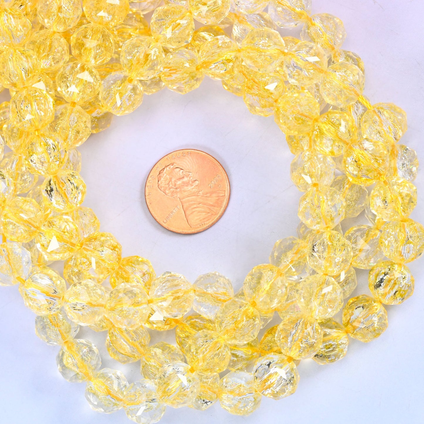 Transparent Yellow Faceted Round Glass Beads: Size 10mm, Jewelry Making Supply