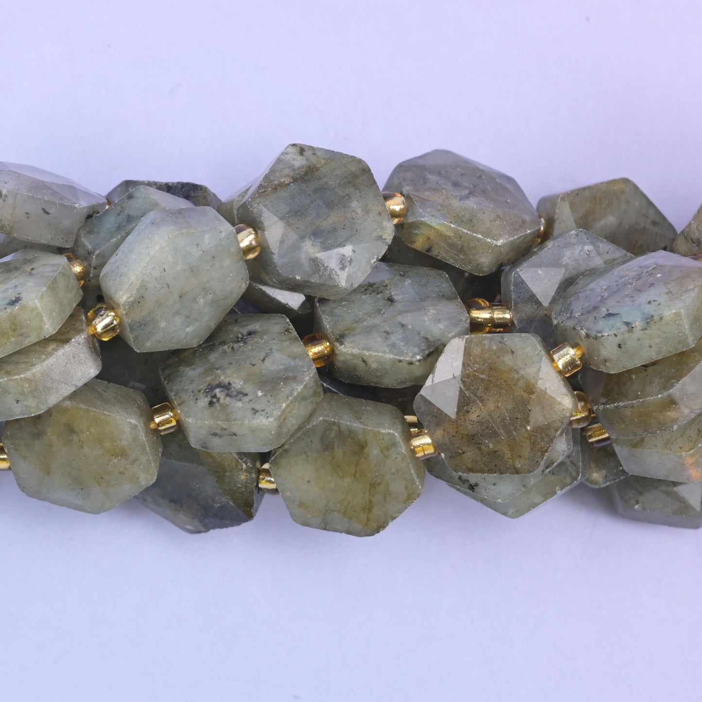 Flat faceted hexagon cut gray labradorite beads