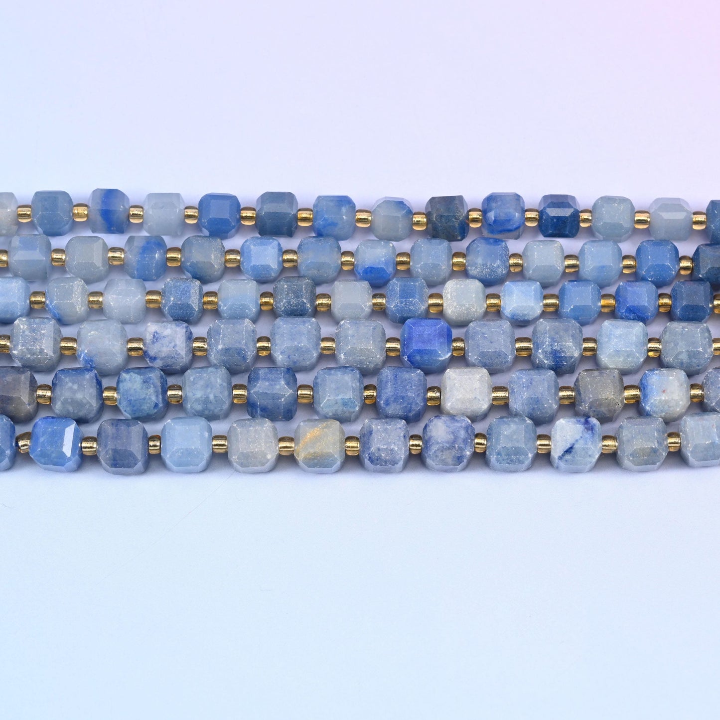 Blue Aventurine Faceted Cube Beads 6mm 8mm in denim and steel blue with chalky grey-white clouding