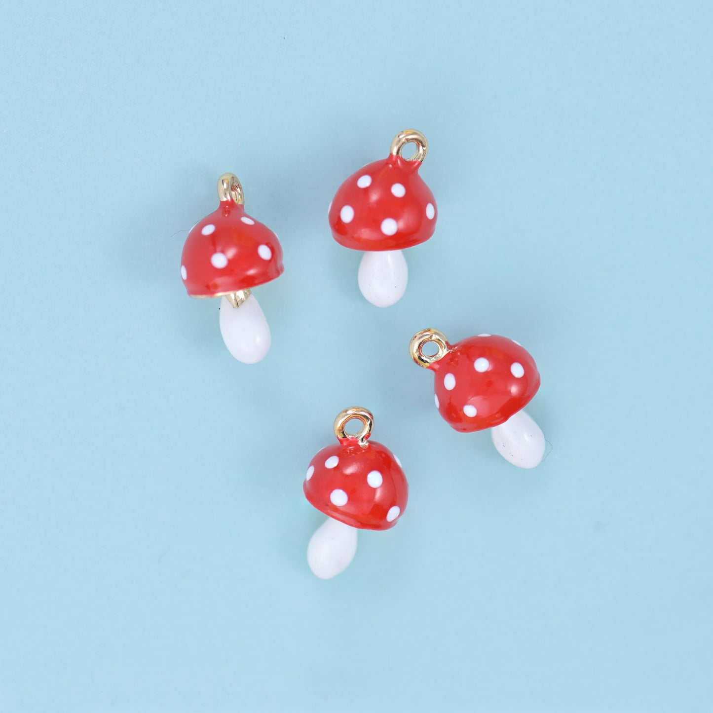 Enamel Mushroom Charm 14x9mm, gold filled ring at the crown