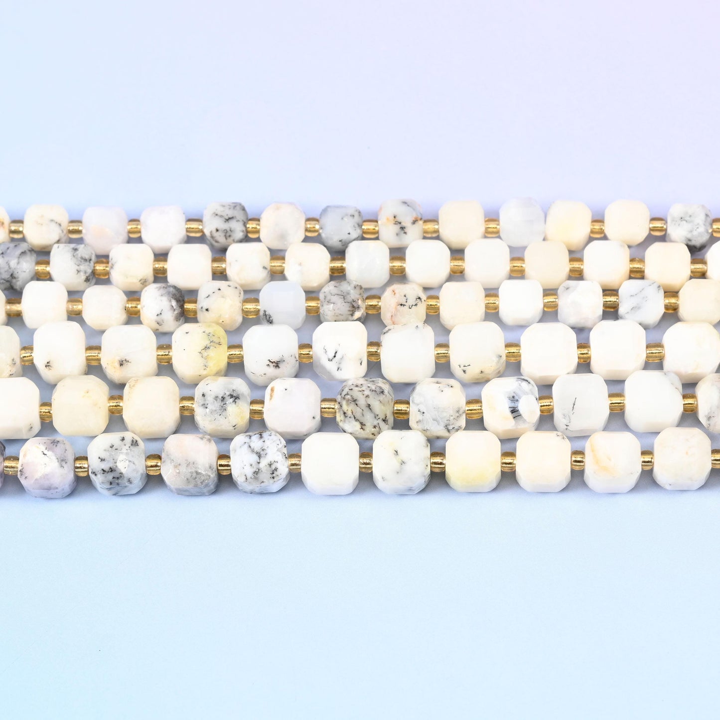 White Opal beads in creamy ivory with grey dendritic markings