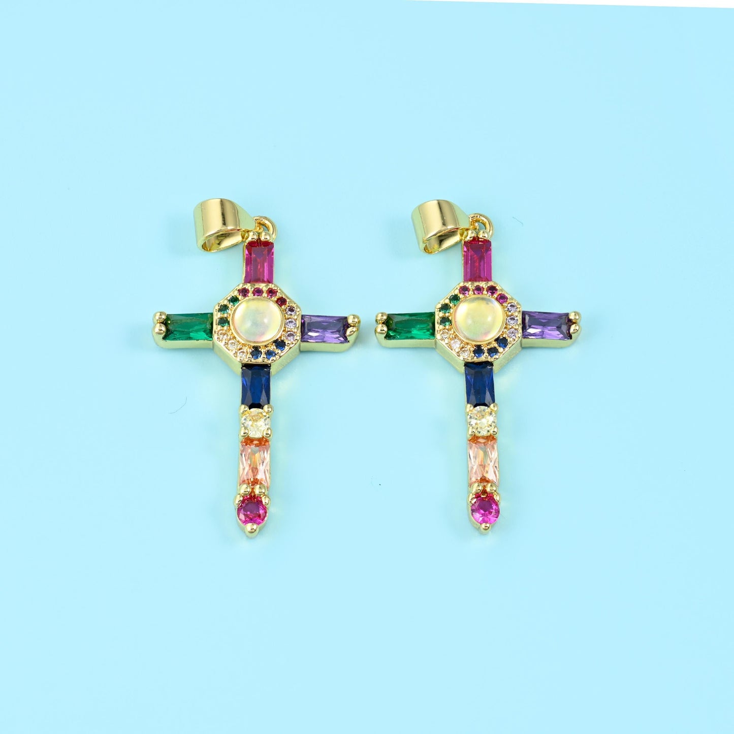 Cross cut brass, 18k gold filled and zircon — lead free and nickel free beads