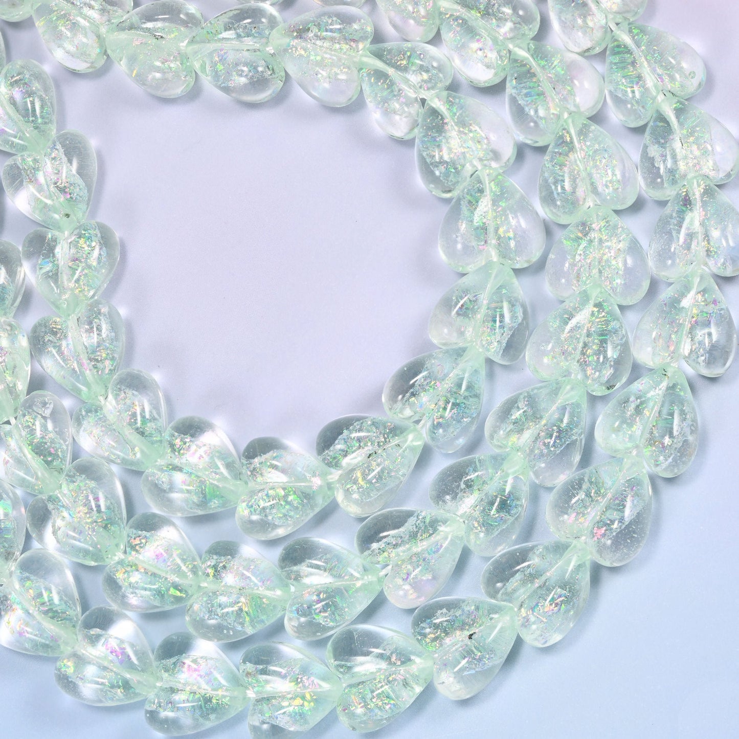 Iridescent Light Green Heart Glass Beads, drill hole approximately 1.5mm