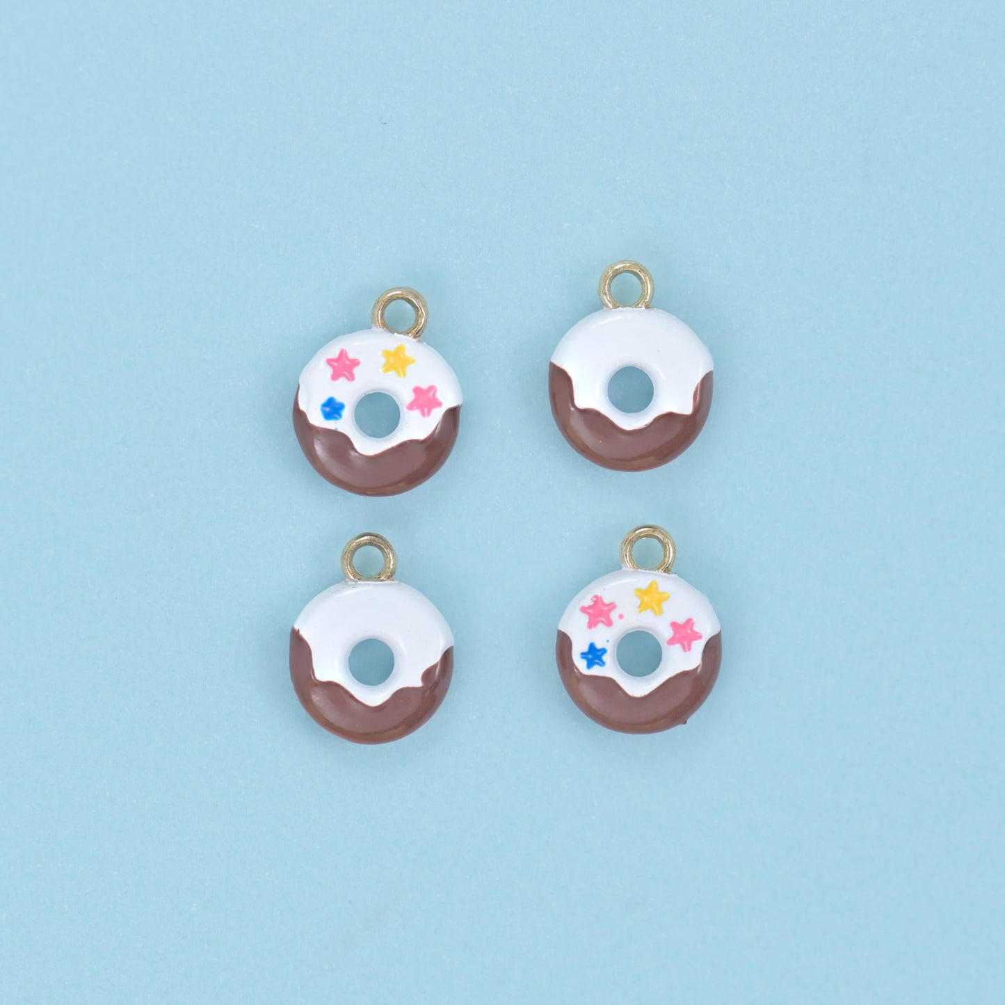 Enamel Star Sprinkle Donut Charm 10x8mm in strawberry pink icing