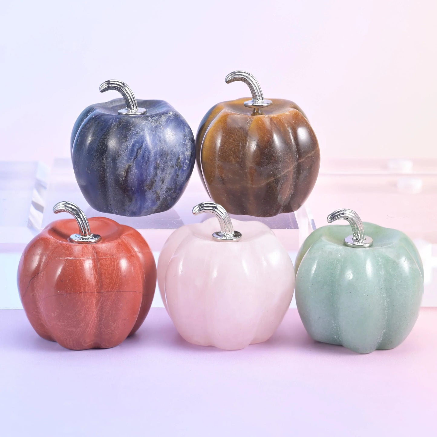 Carved stone pumpkin polished smooth all round, sold per piece in the gemstone you choose