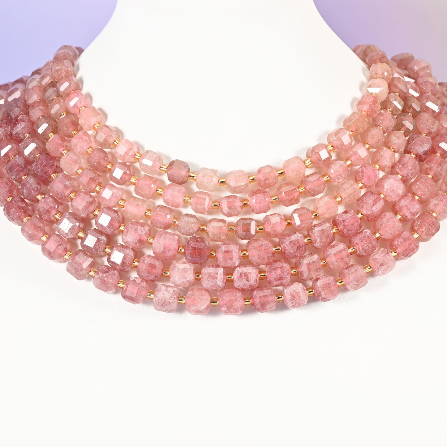 Strawberry Quartz beads, faceted cube, 6mm and 8mm