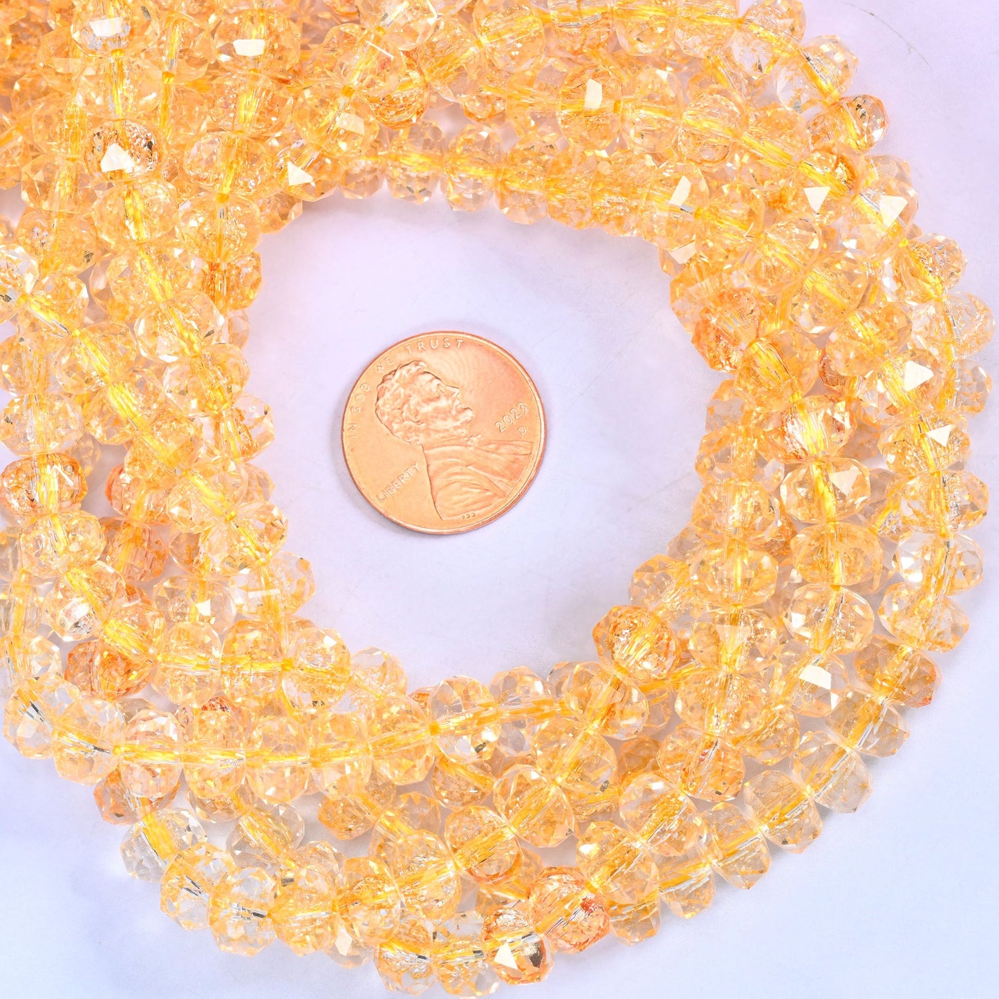 Transparent Gold Faceted Rondelle Glass Beads: Size 5x8mm, Jewelry Making Supply