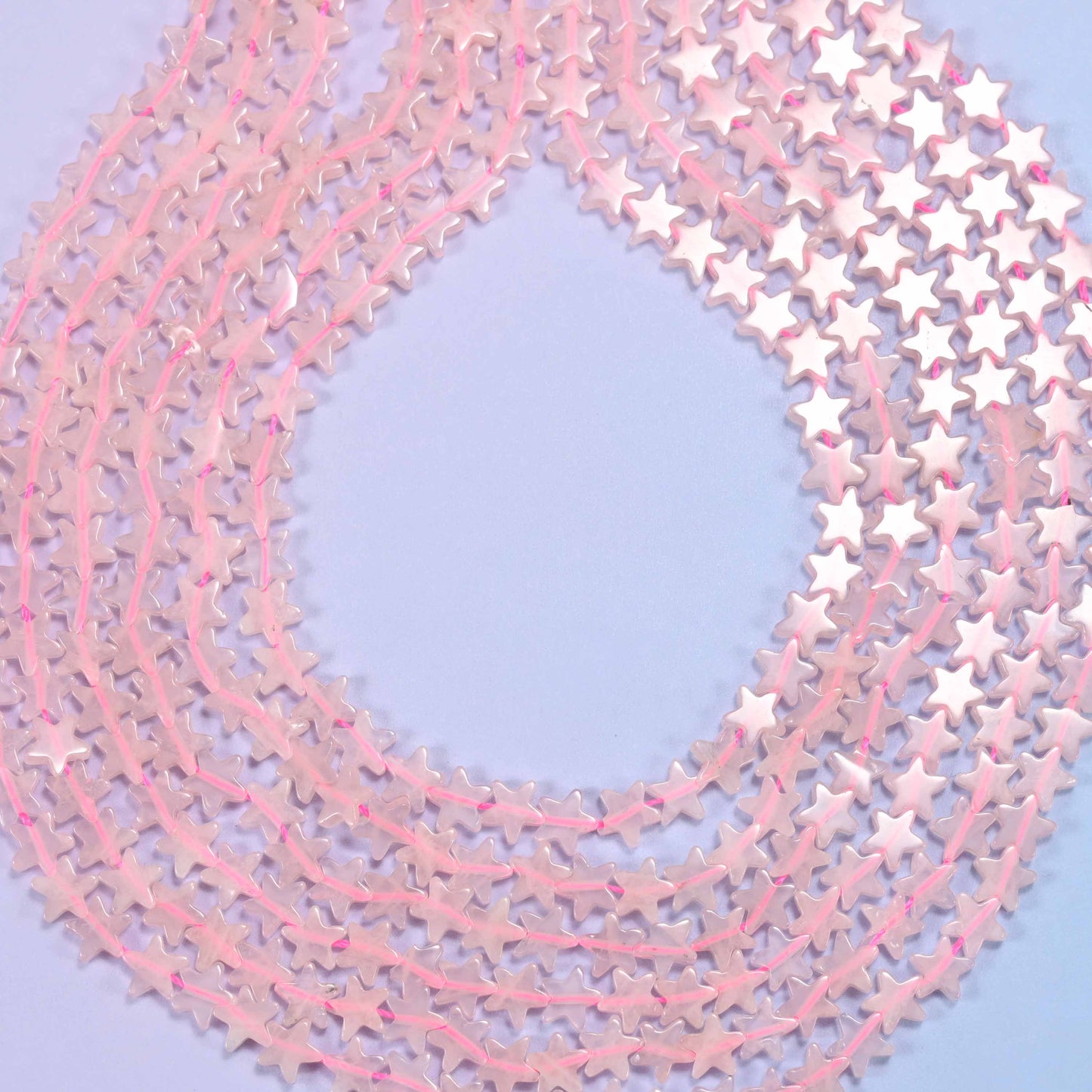 Rose Quartz Flat Star Beads: Size 6mm, Jewelry Making, 15 Inch Strand