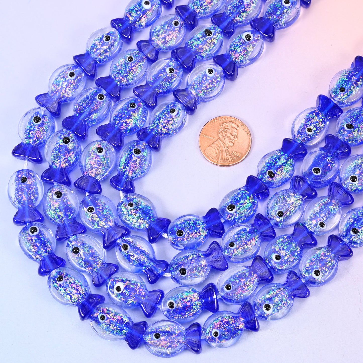 Iridescent Dark Blue Fish Glass Beads: Jewelry Making Supply