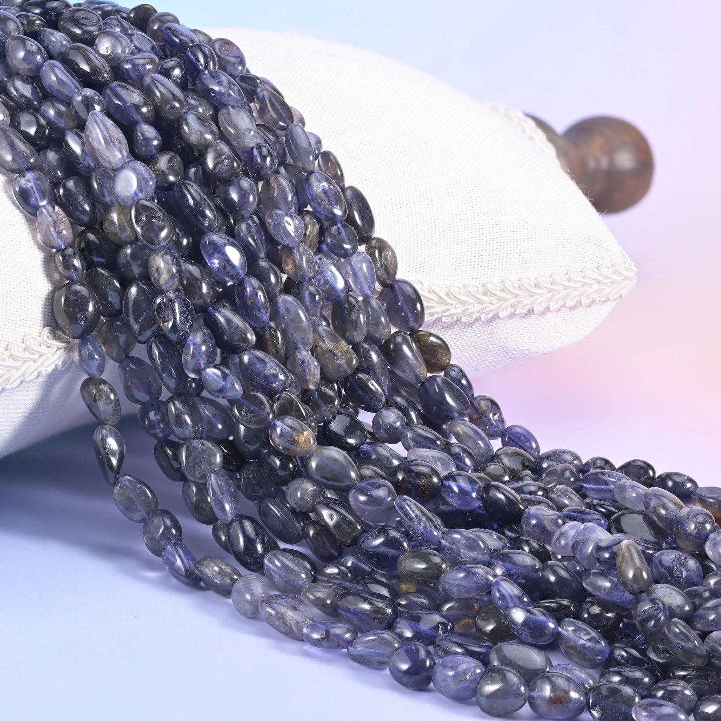 Iolite Pebble Nugget Beads, inky blue-violet nuggets opening to soft periwinkle in the light