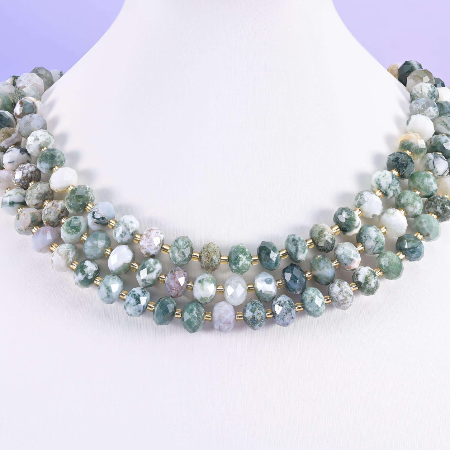 Moss Tree Agate beads, faceted rondelle, 6x10mm