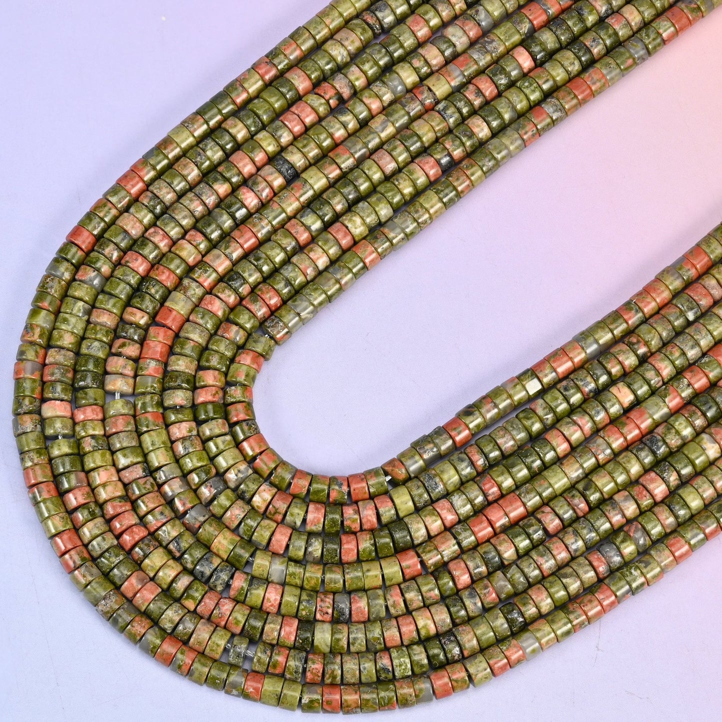 Unakite heishi disc beads, 15.5 inch strand