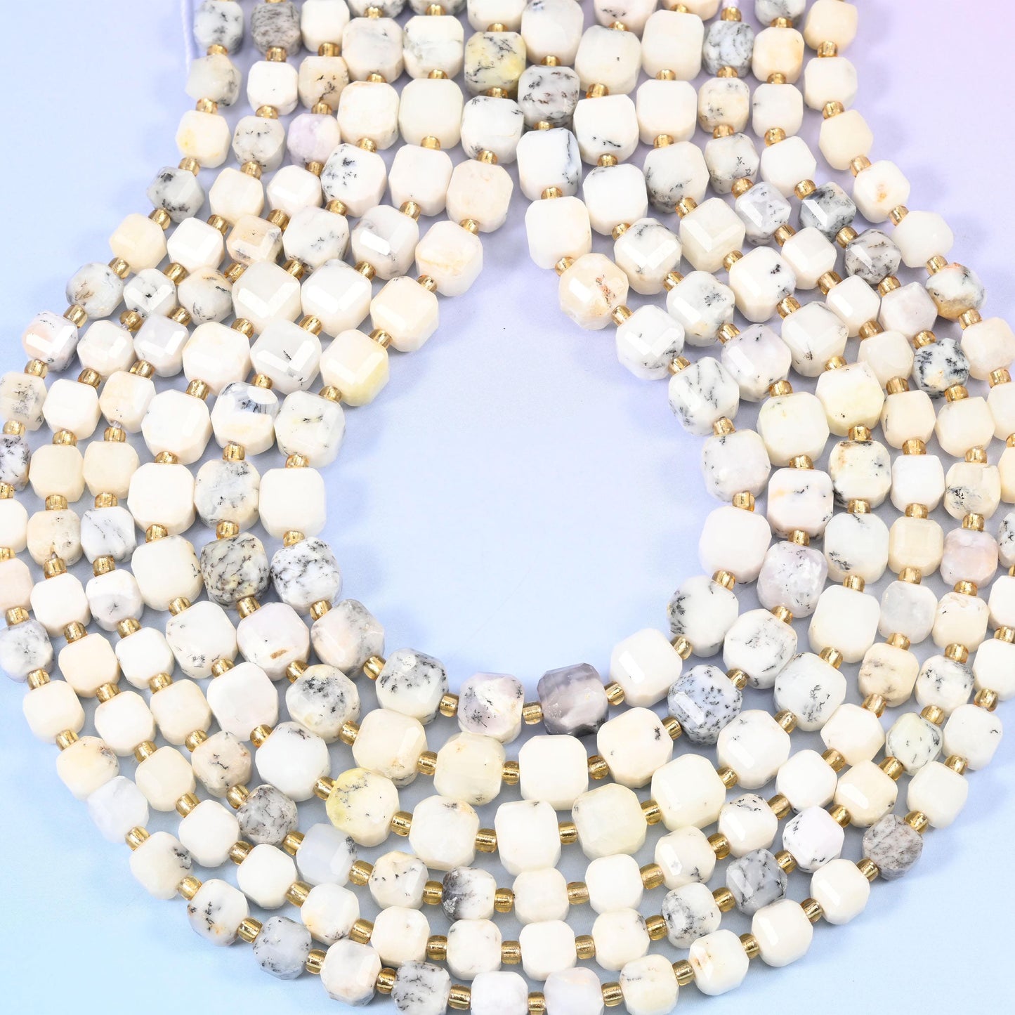 White Opal Faceted Cube Beads, 1.2mm hole