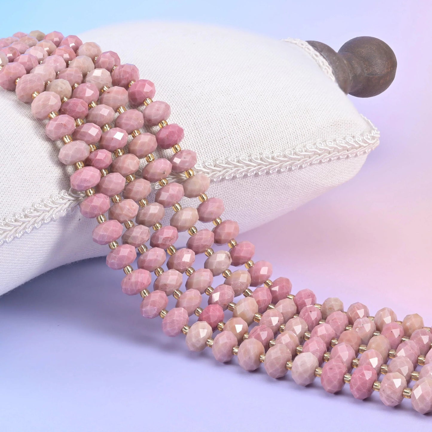 Pink Rhodonite Faceted Rondelle Beads 6x10mm