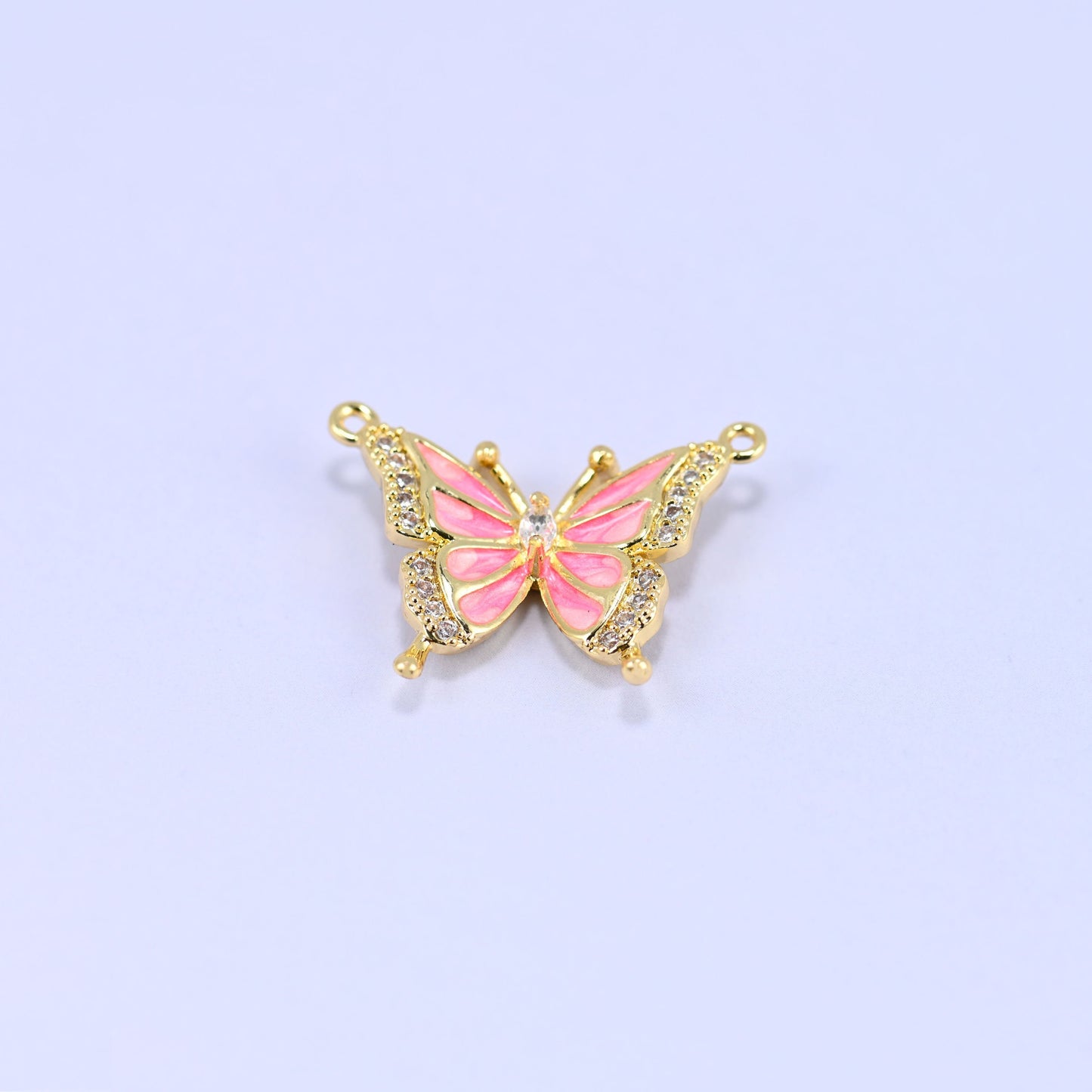 Enamel Pink Butterfly Zircon Pendants, sold per piece