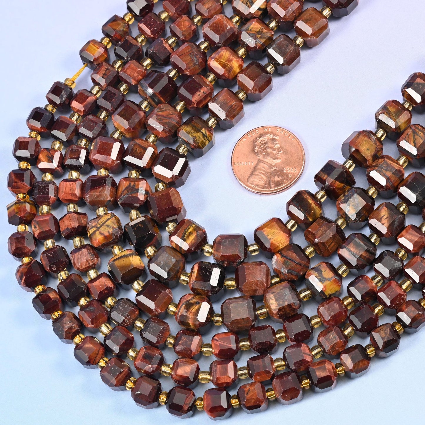 Faceted cube cut Red Tiger Eye beads