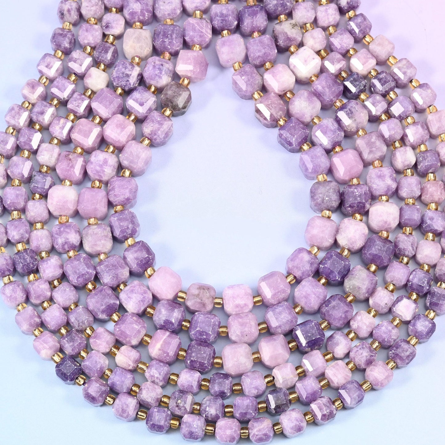 Lepidolite Faceted Cube Beads, 6mm approximately 43 beads / 8mm approximately 38 beads