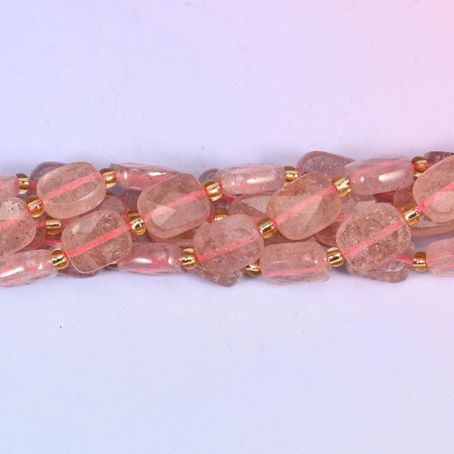 Strawberry Quartz Faceted Rectangular Beads, translucent quartz with fine silvery-red inclusions