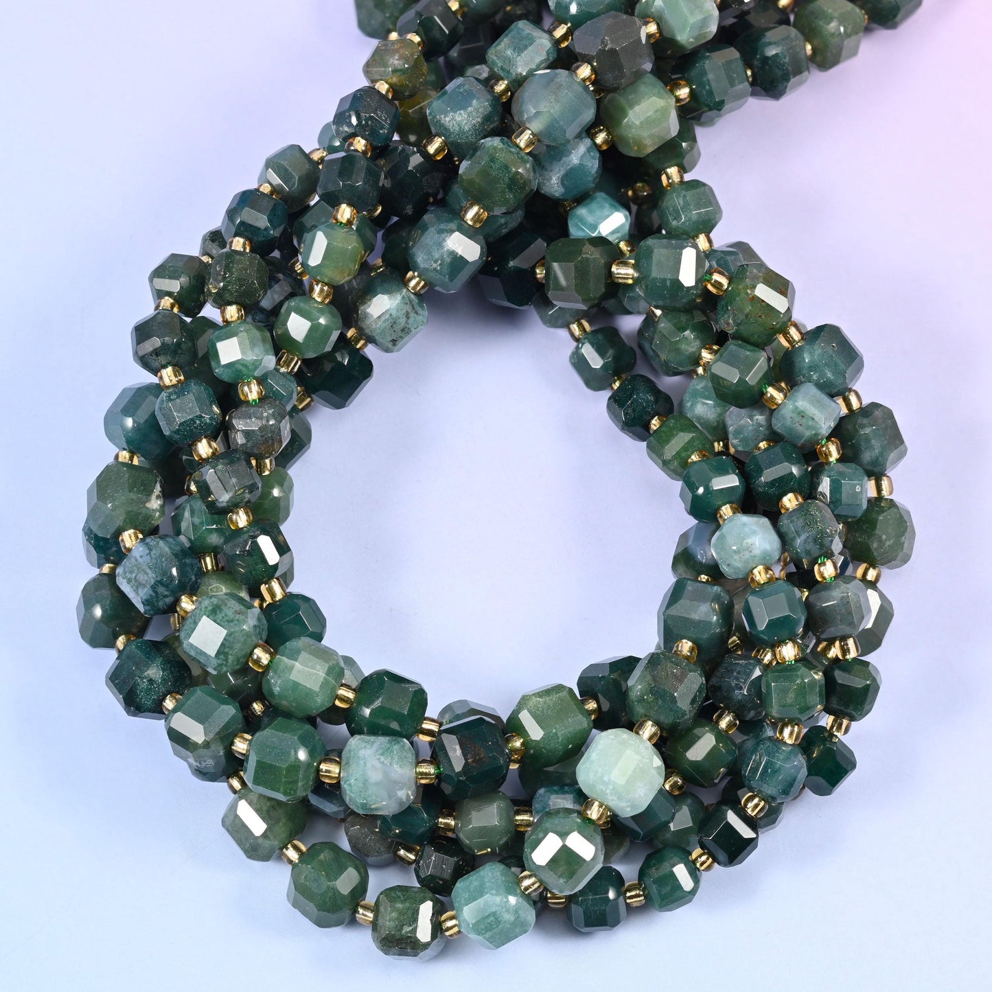 Moss Agate Faceted Cube Beads for jewellery making
