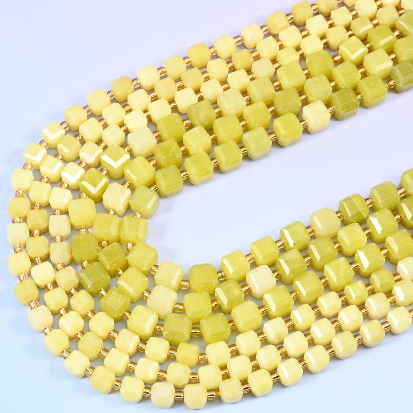 Lemon Jade Faceted Cube Beads, 15 inch strand