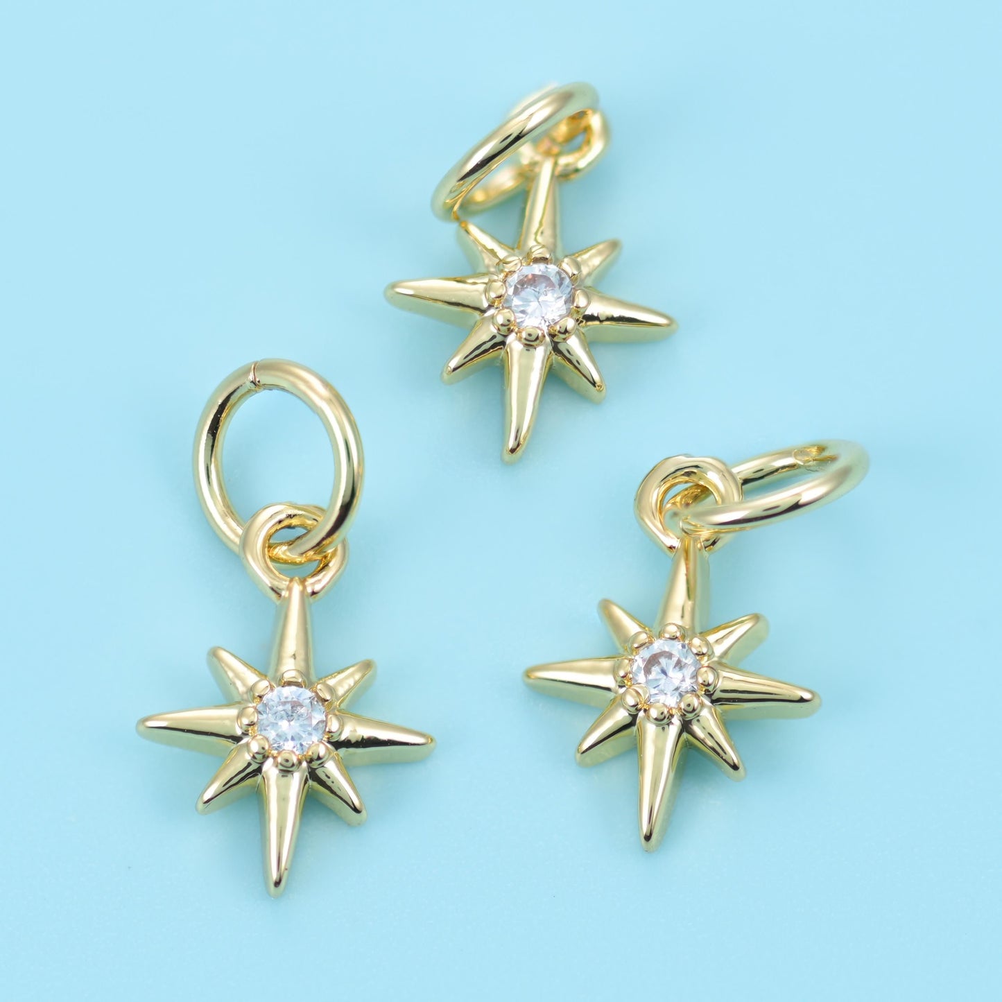 18K Gold Filled North Star Zircon Charm 10x7.24mm, sold per piece, 1 charm