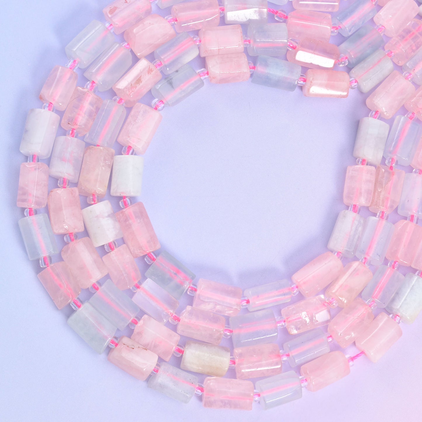 Multi-Color Morganite faceted tube beads, approximately 29 beads per strand.
