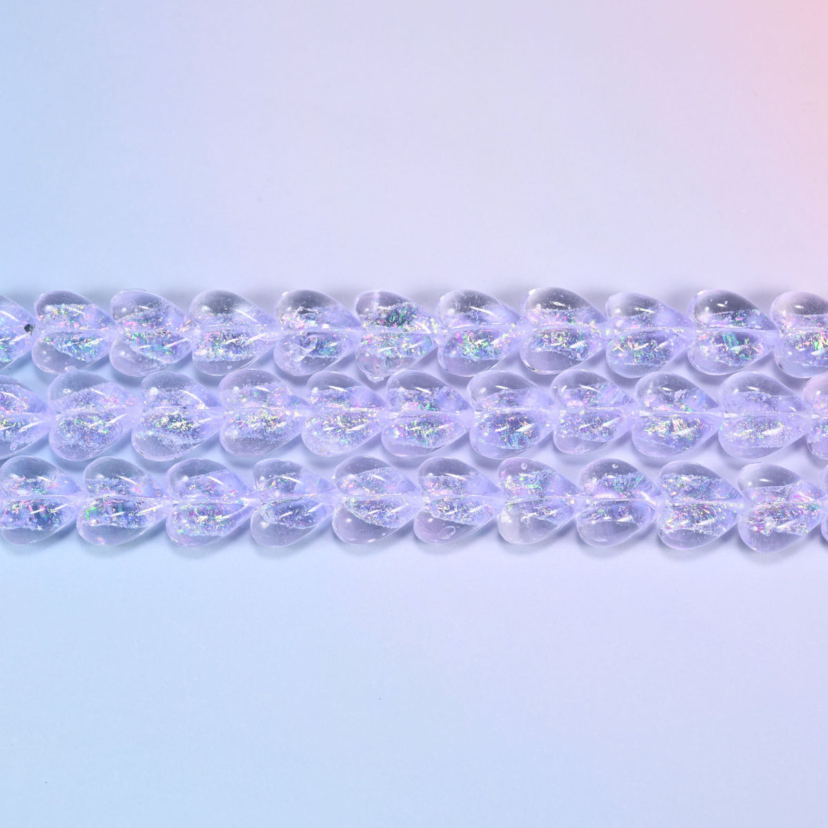 Iridescent Heart Glass Beads in pale lilac