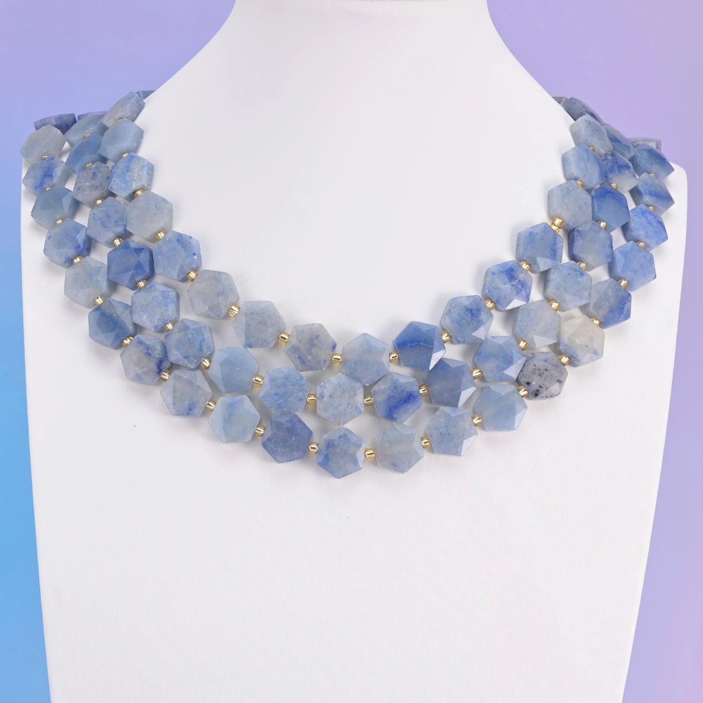 Blue Aventurine beads, flat hexagon shape, 12mm.