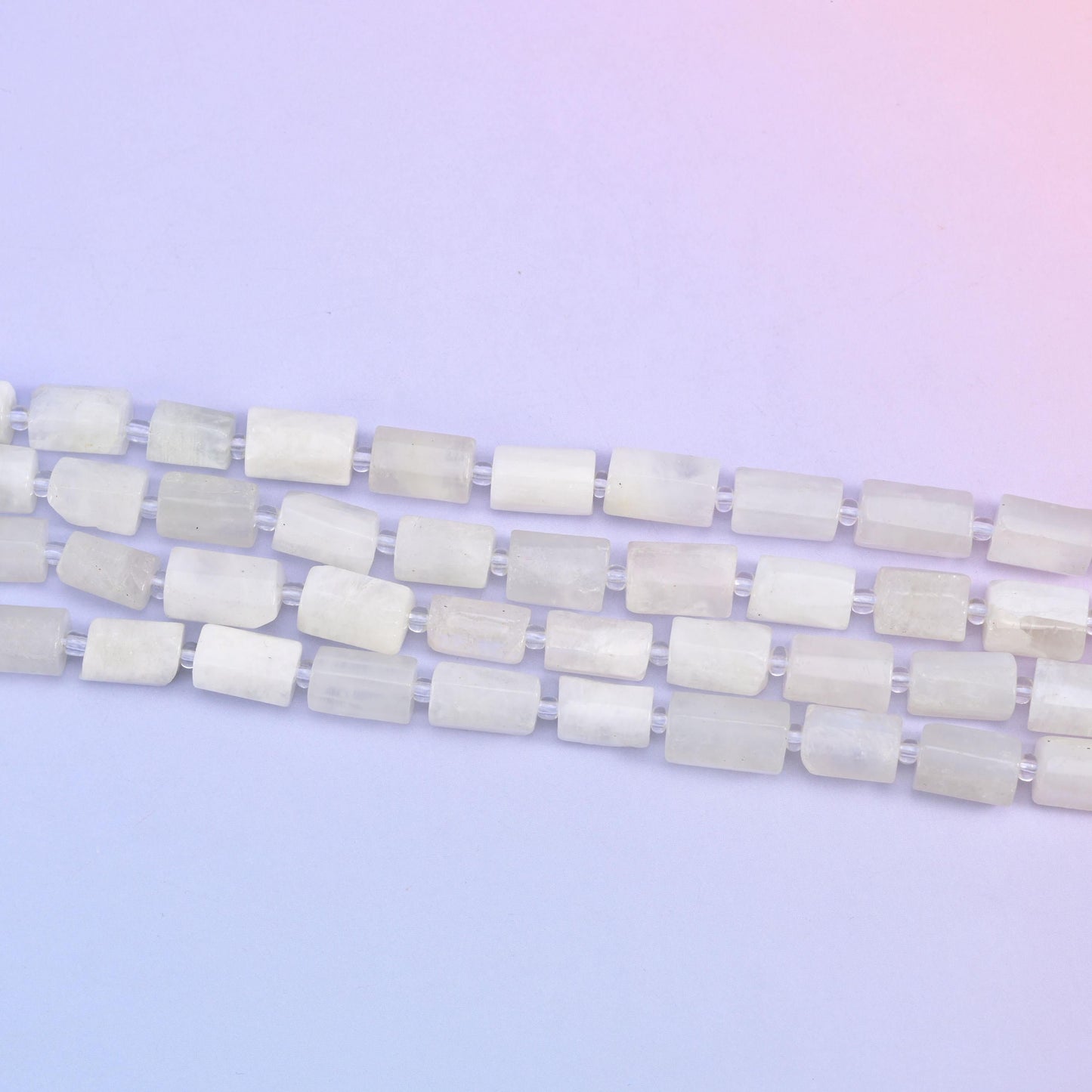 White Moonstone Faceted Tube Beads in natural white tones
