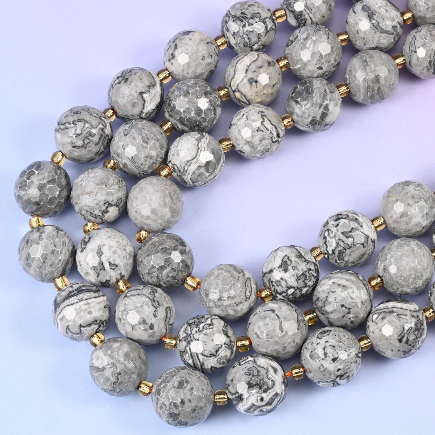 Map Jasper Faceted Round Beads, hole approximately 1.5mm