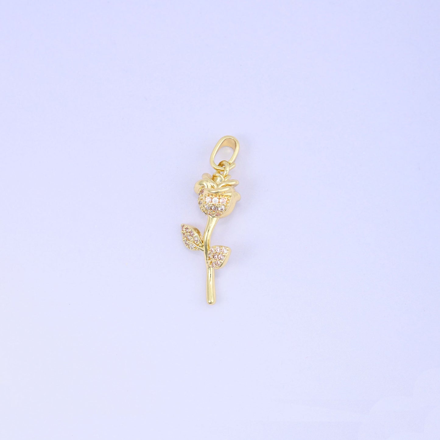 Gold Rose Flower Zircon Charms: 18K Gold Plated Pendants, Jewelry Making Supply