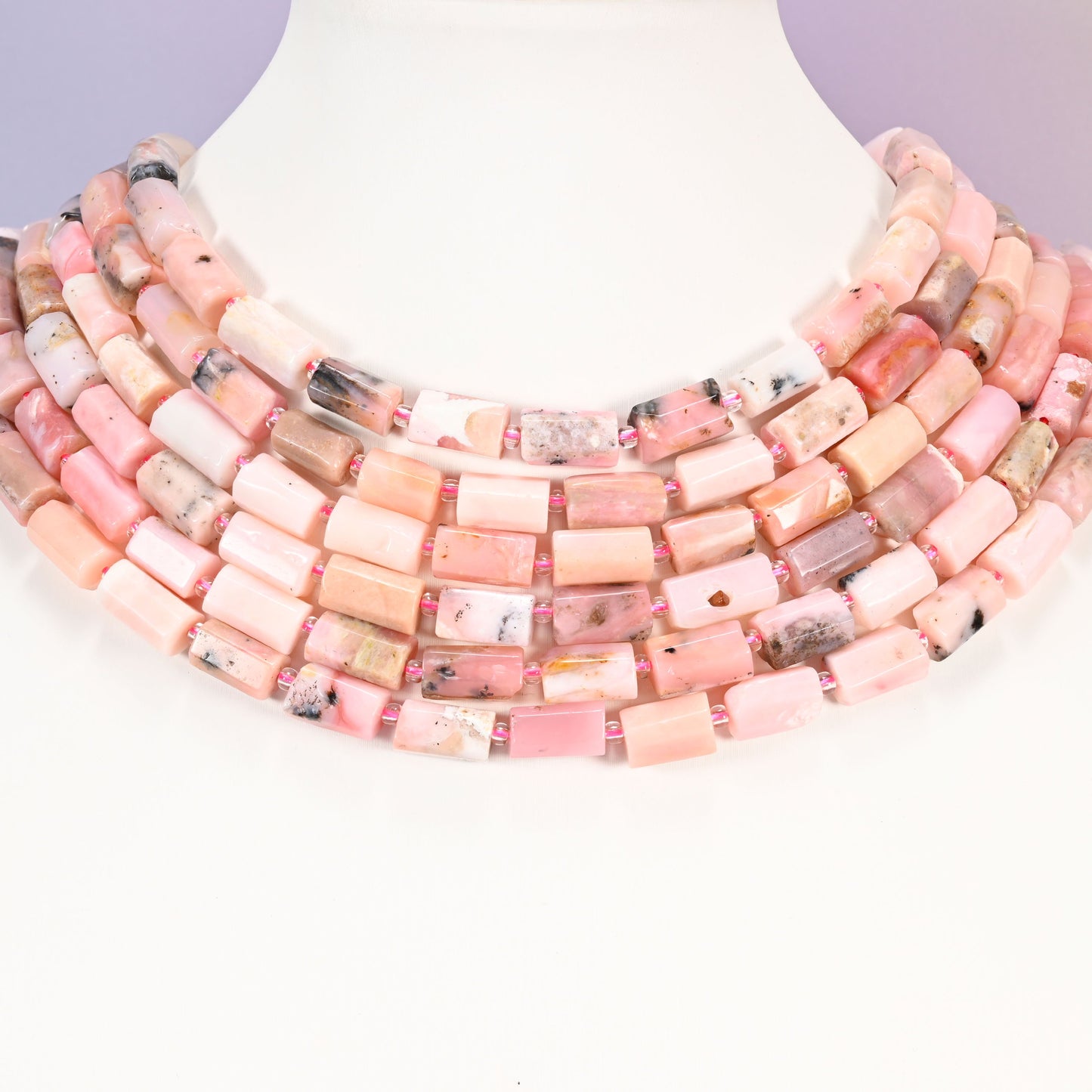 Pink Opal Faceted Tube Beads, Full Strand 27pc, Jewelry Making