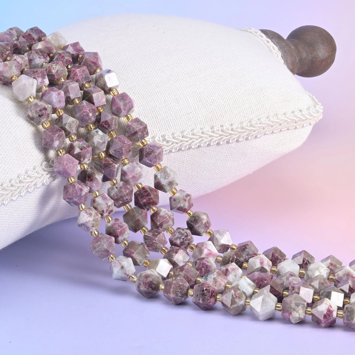 10mm diamond cut beads with facets meeting in a crisp ridge.