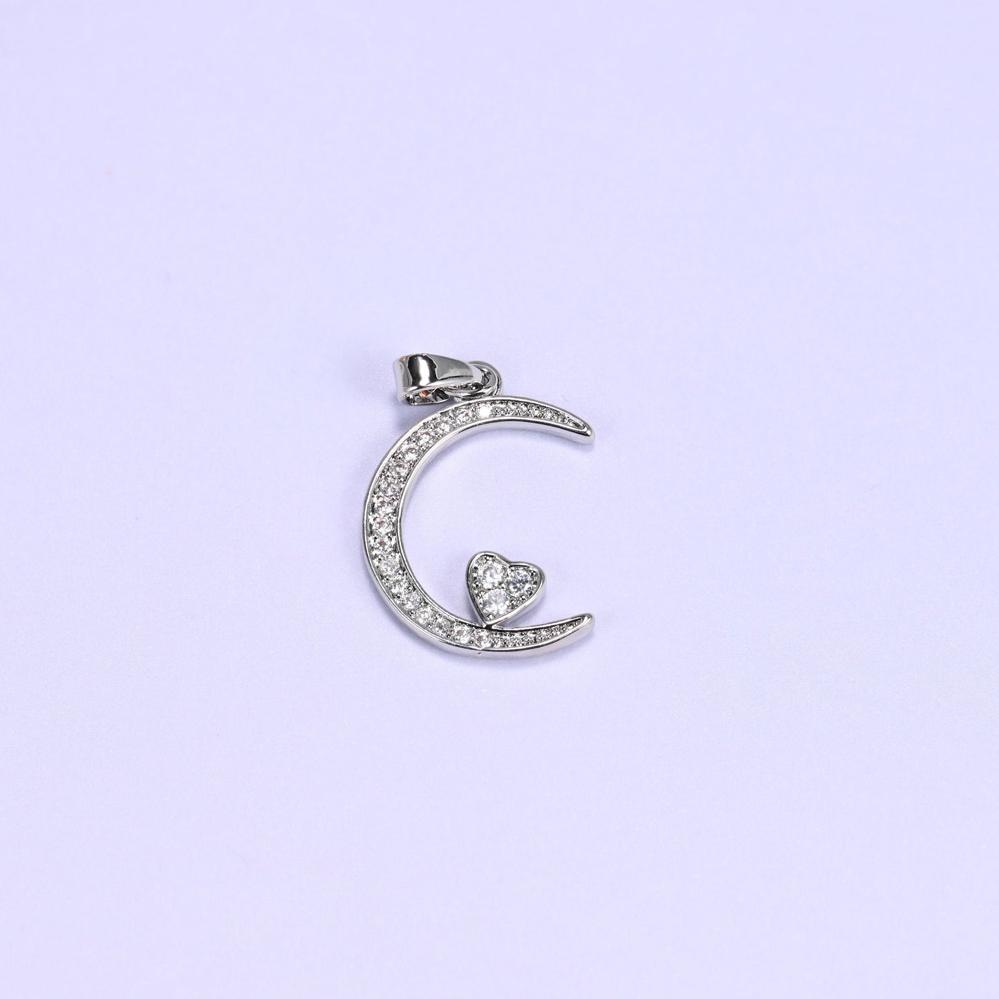 18K gold plated brass moon heart charm pendant, approx 20mm x 15.75mm