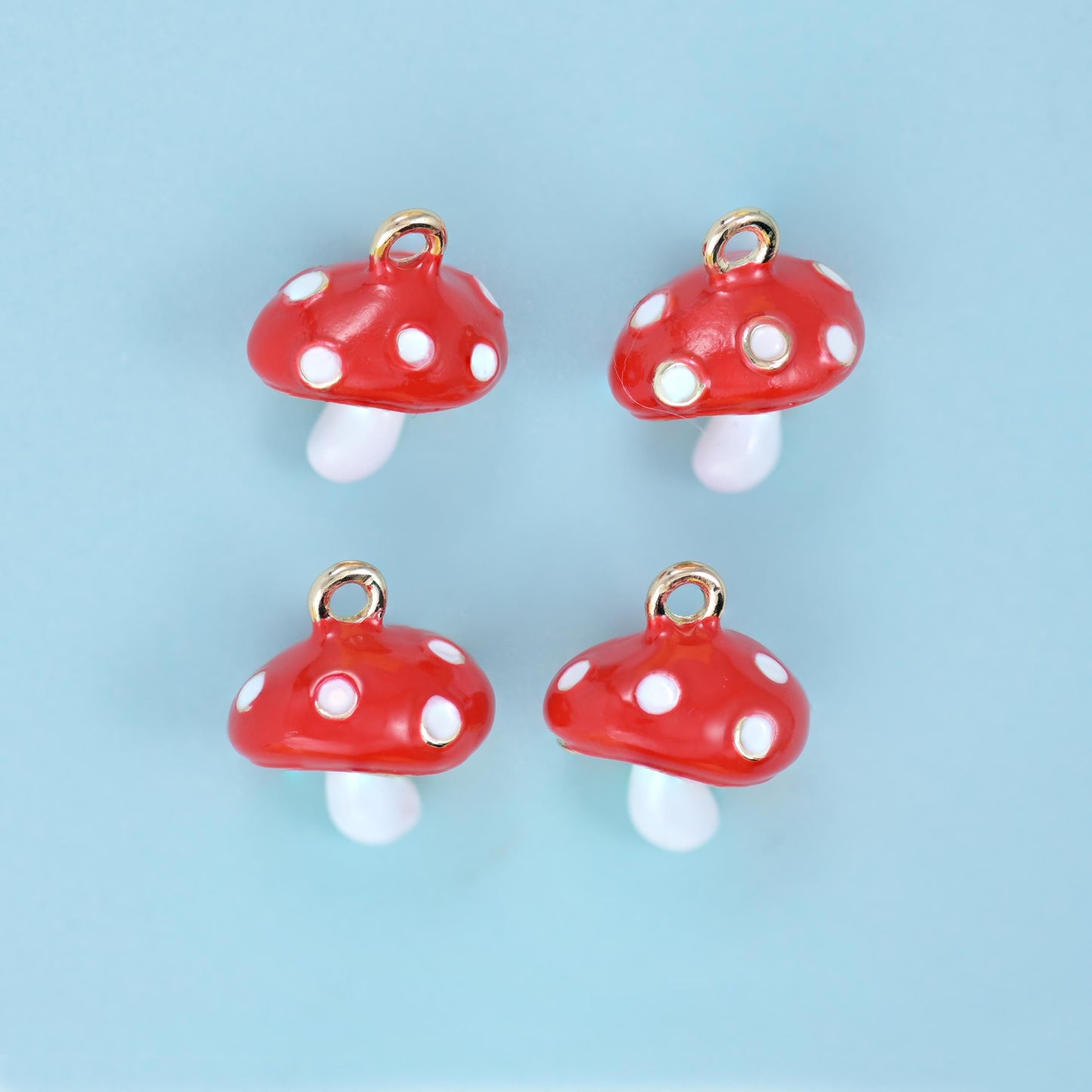 Enamel Big Cap Mushroom Charm 14x12mm, ring set into the top of the cap