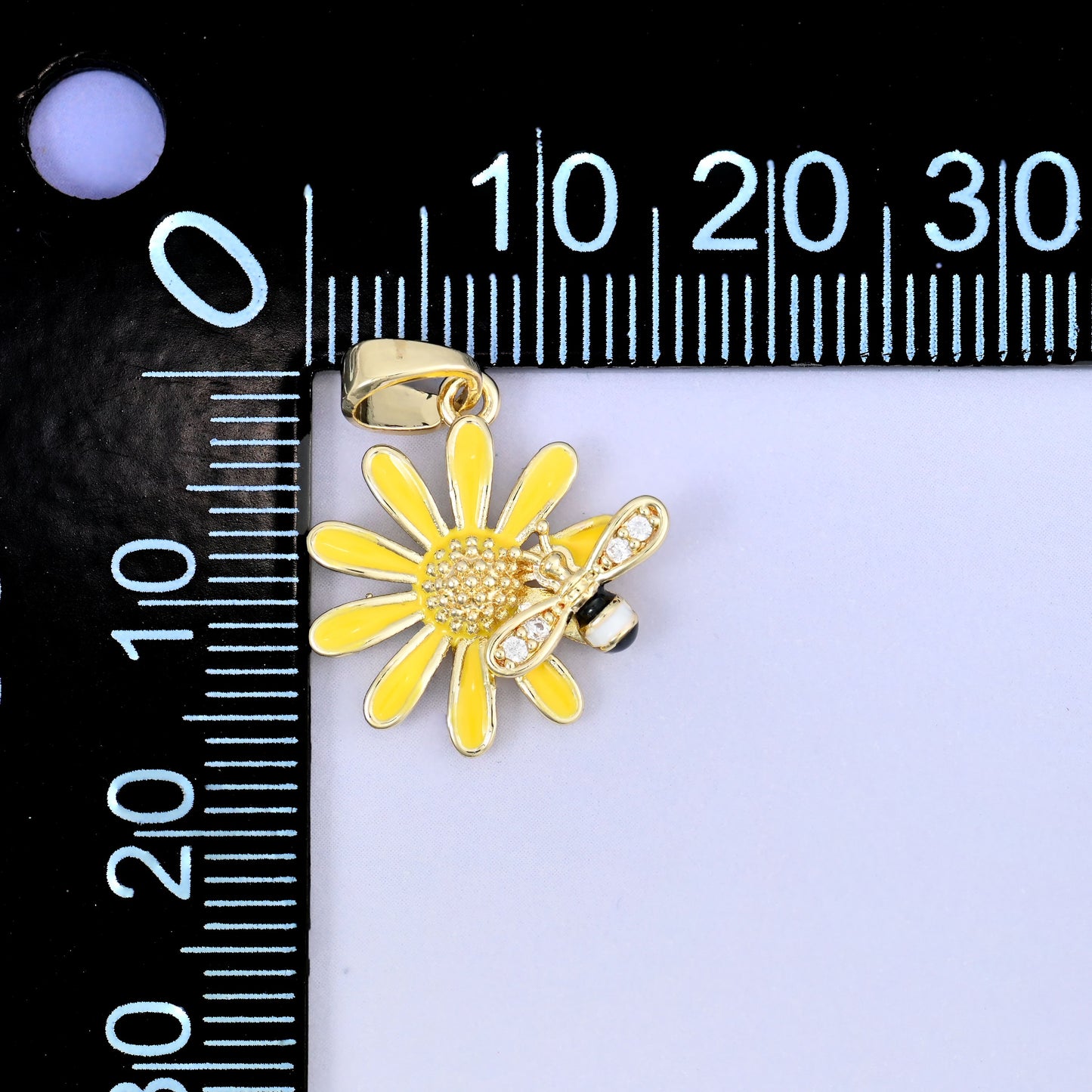 Yellow Sunflower Bee Enamel Charms: 18K Gold Plated Pendants, Jewelry Making Supply