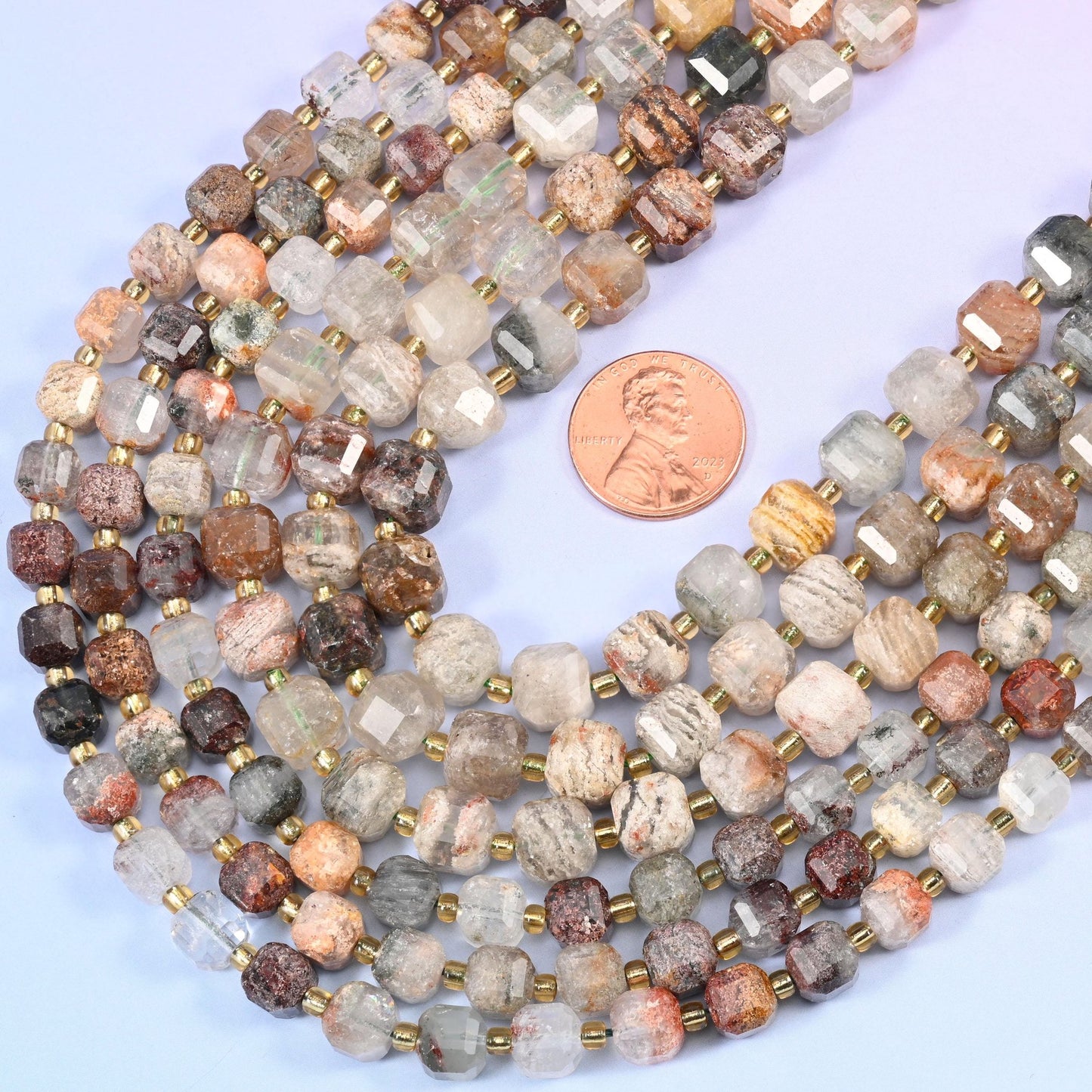 Faceted cube cut Phantom Quartz beads
