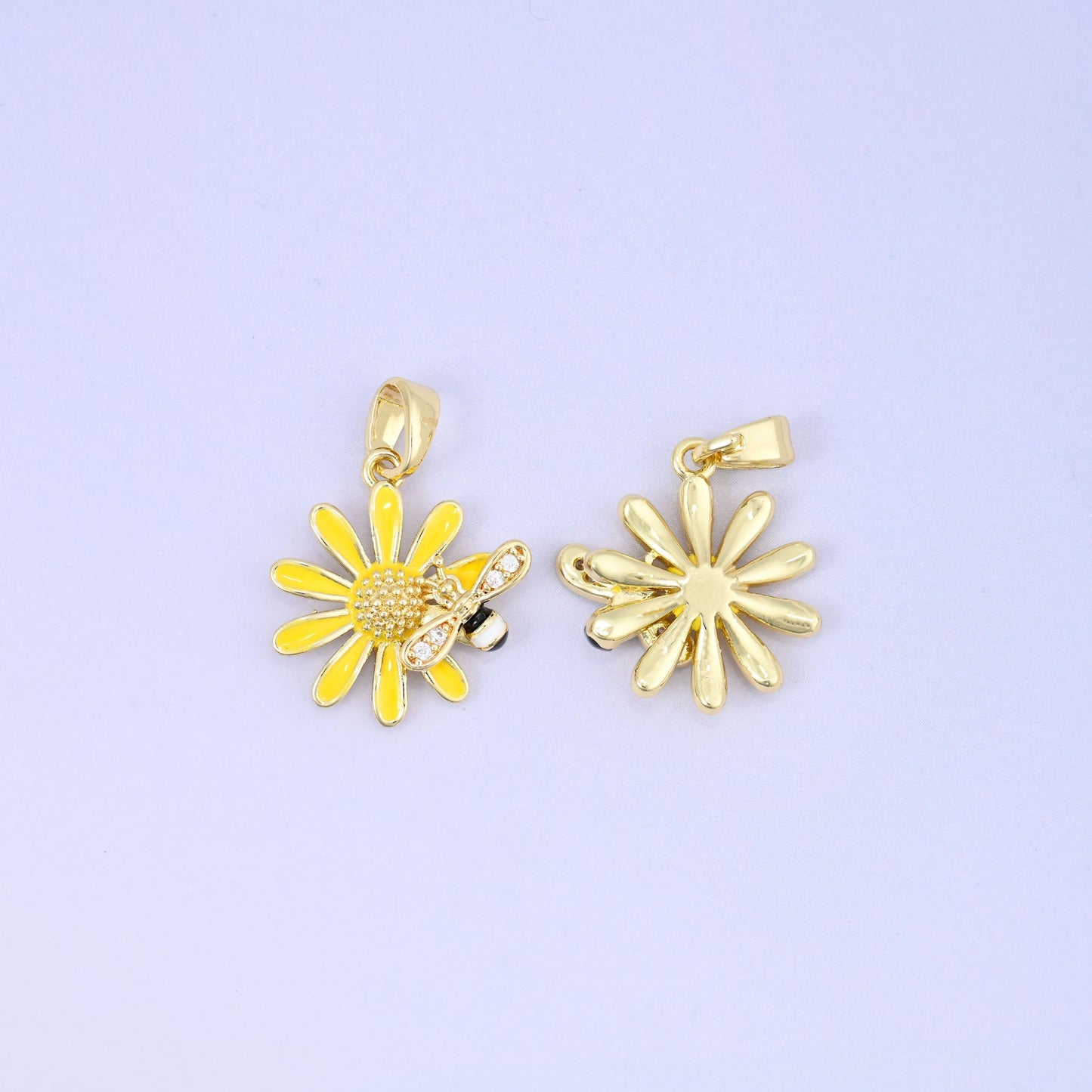 Sunflower Bee Charm Pendant, approximately 16.77mm x 16.32mm
