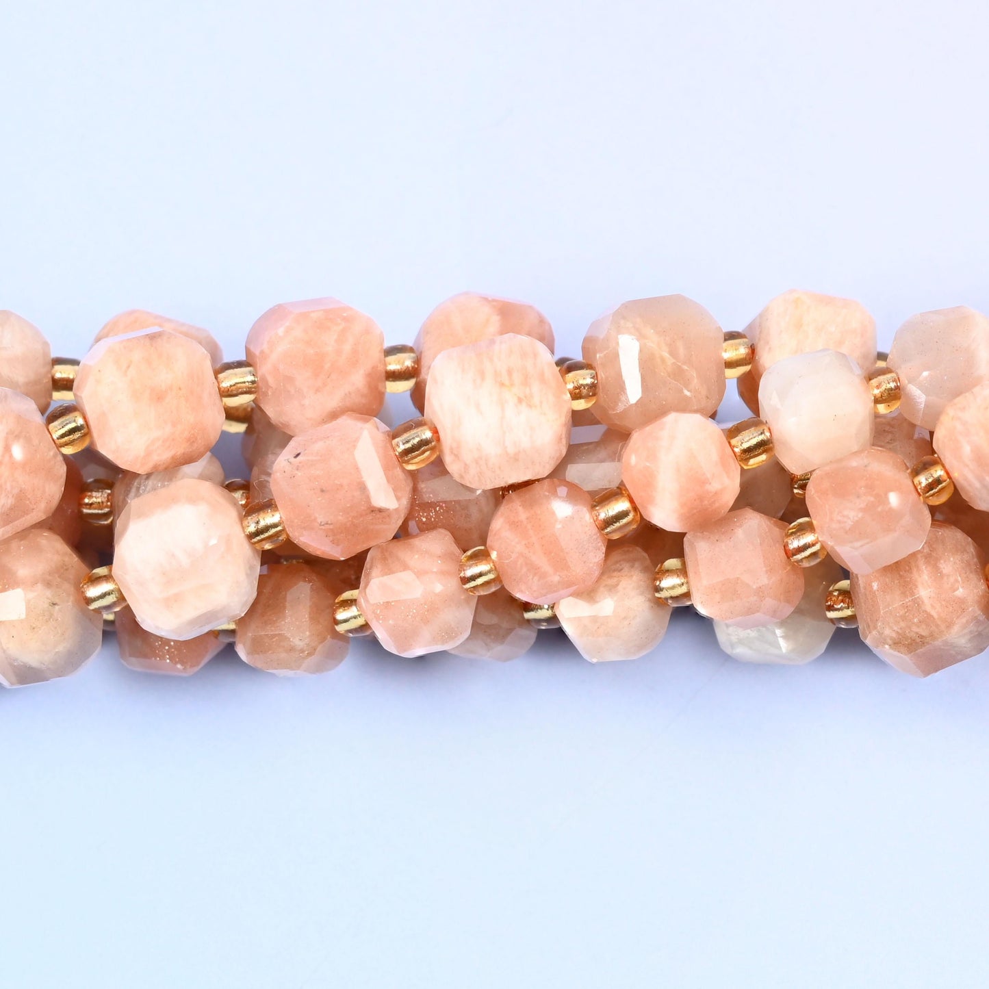 Peach Moonstone Faceted Cube Beads, sold per 15 inch strand