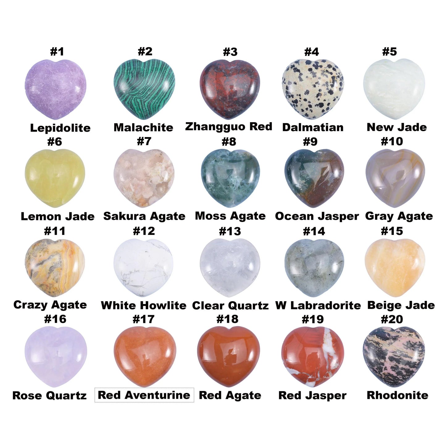 Polished gemstone heart, 47 stone varieties to choose from