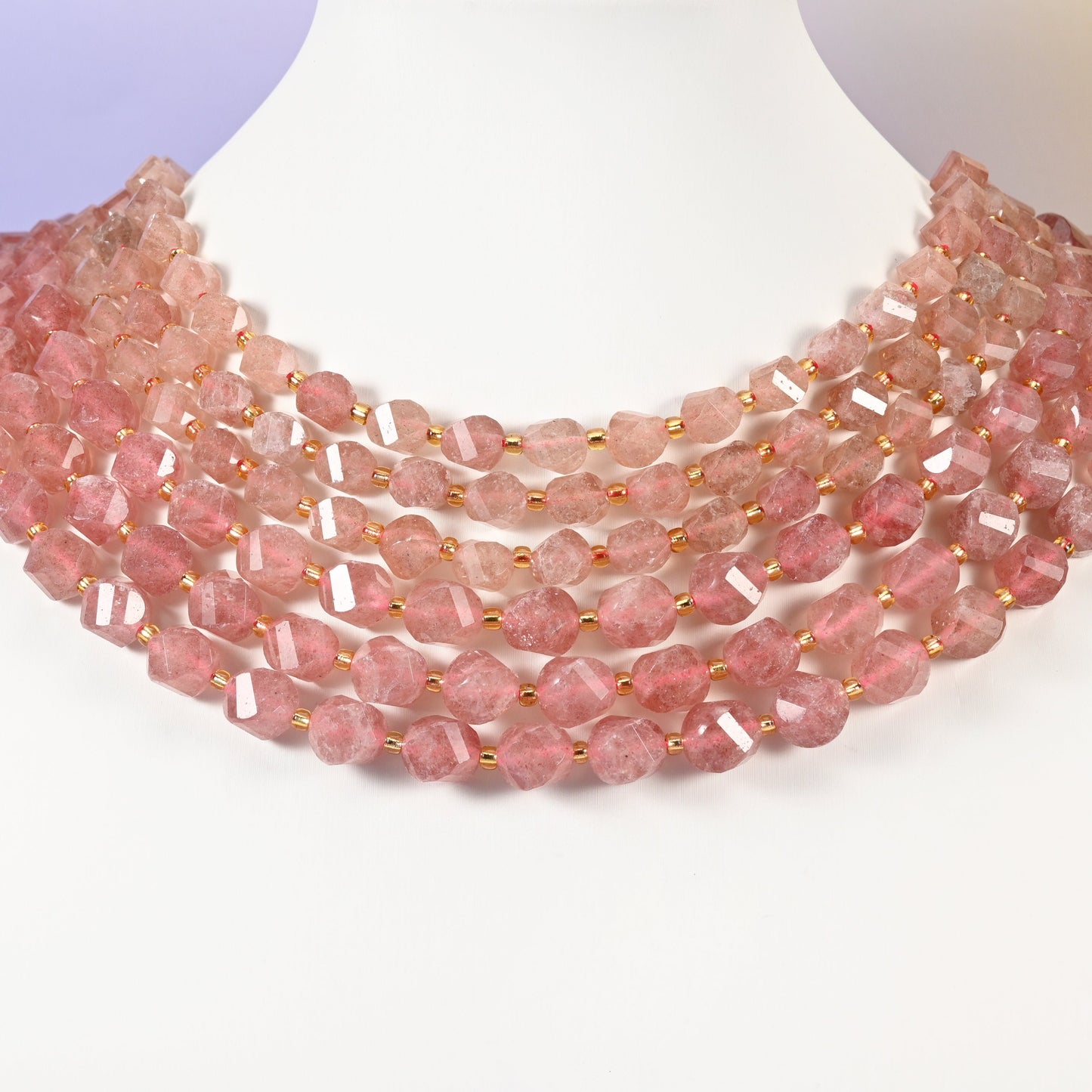 Strawberry Quartz beads, spiral twist shape, 8mm and 10mm
