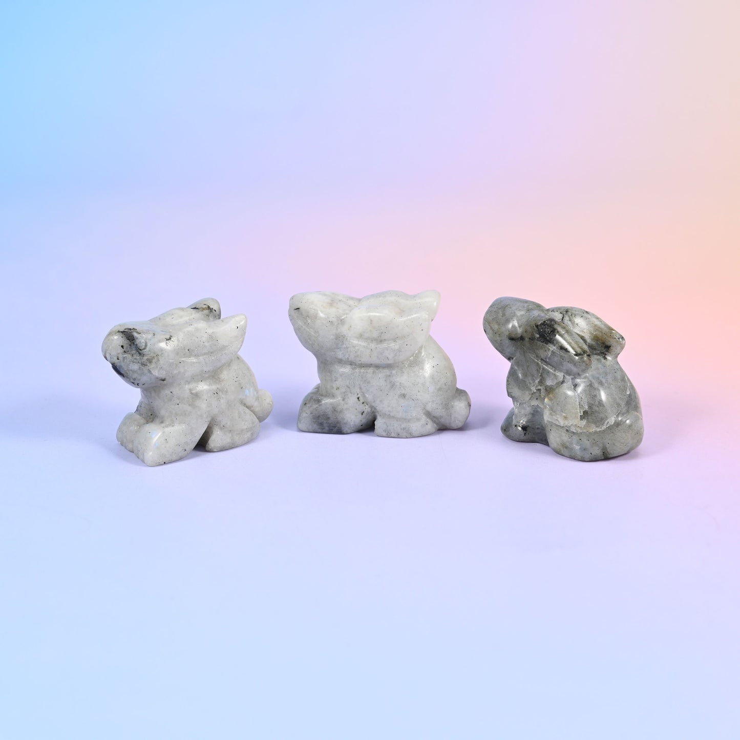 Carved gemstone bunny figurine, polished on all sides, about 1.0 oz, sold per piece