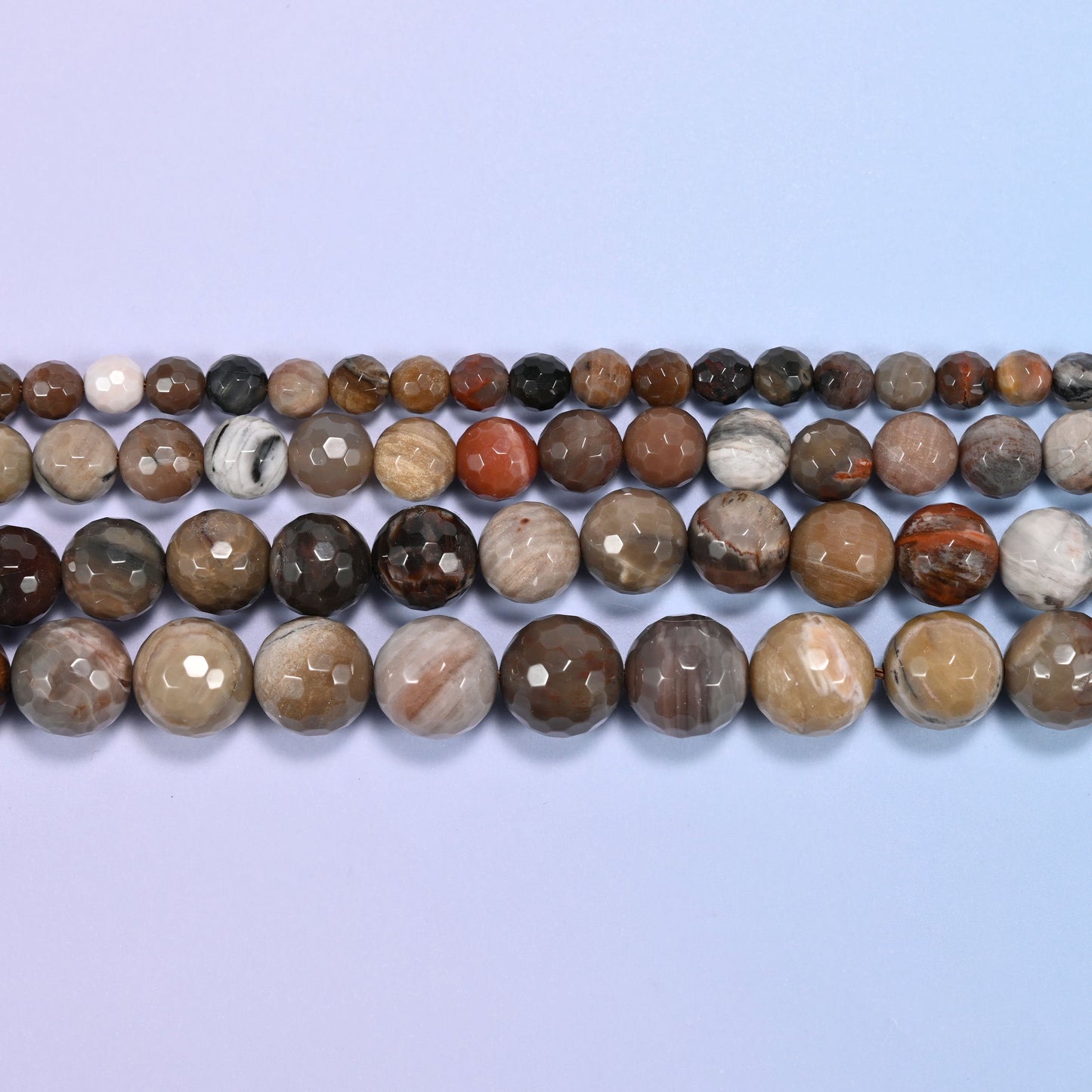 Petrified Wood Faceted Round Beads, 15 inch strand