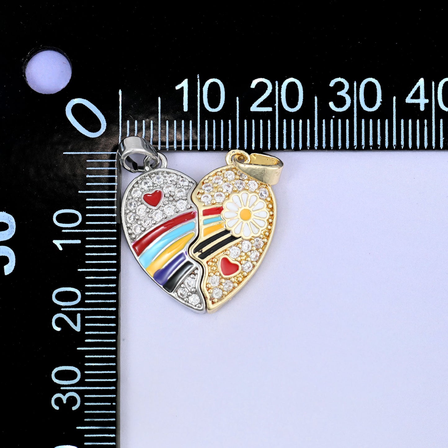 Magnetic Enamel Friendship Heart Zircon Pendants: 18K Gold Plated, Jewelry Making Supply